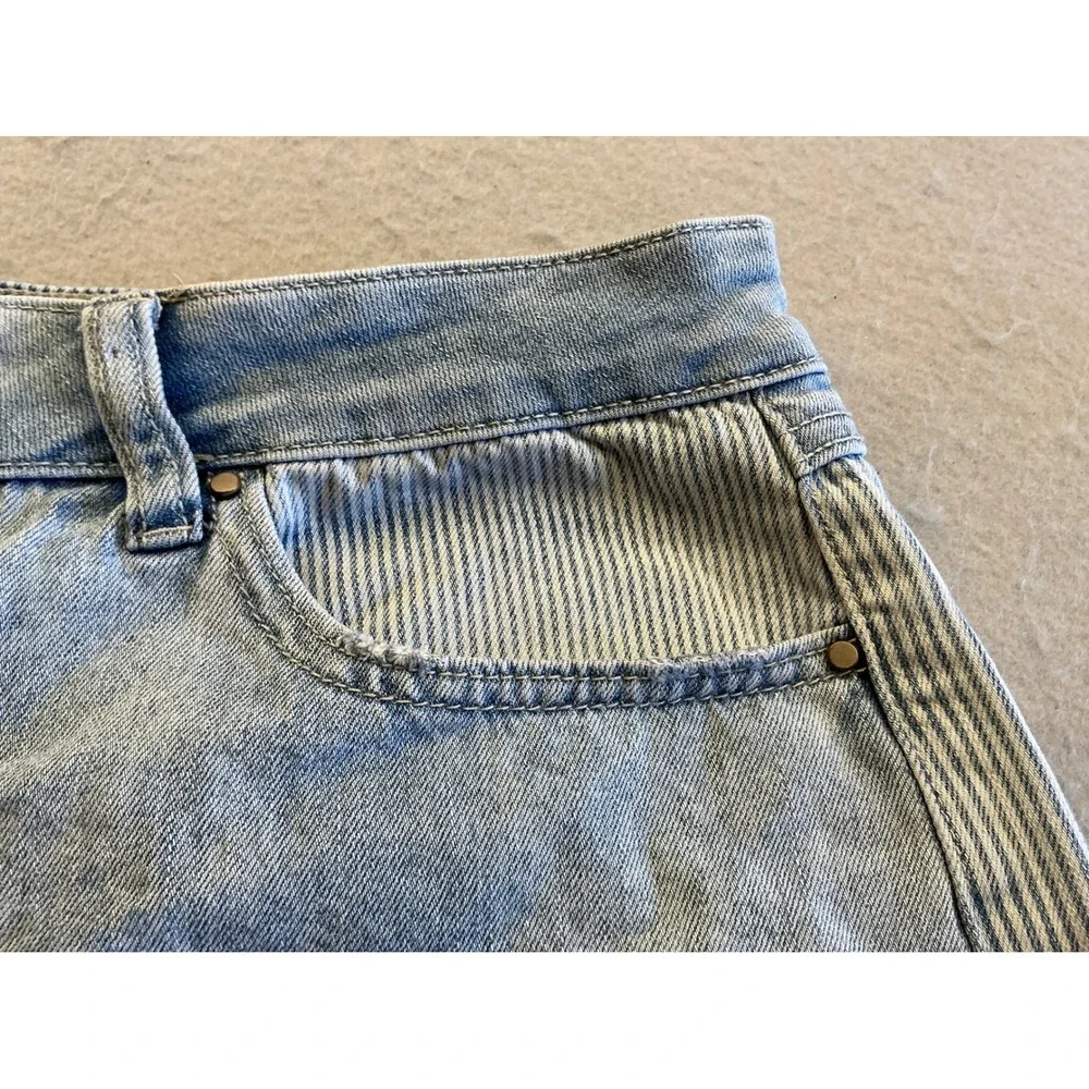 Rewash Mixed Media Denim Shorts Pinstripe Distressed Frayed Size‎ 11/30 Boho